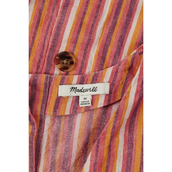 Sz XS Madewell Button-Back Easy Dress In Rainbow Vertical Stripe Linen GUC - Picture 5 of 5